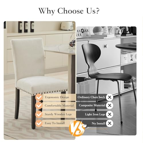 GarveeTech Upholstered Dining Chairs Set of 1, Modern High Back Parsons Chair with Nailhead Trim, Linen Fabric Accent Side Chairs for Kitchen, Living Room， Beige by GarveeTech - Image 5