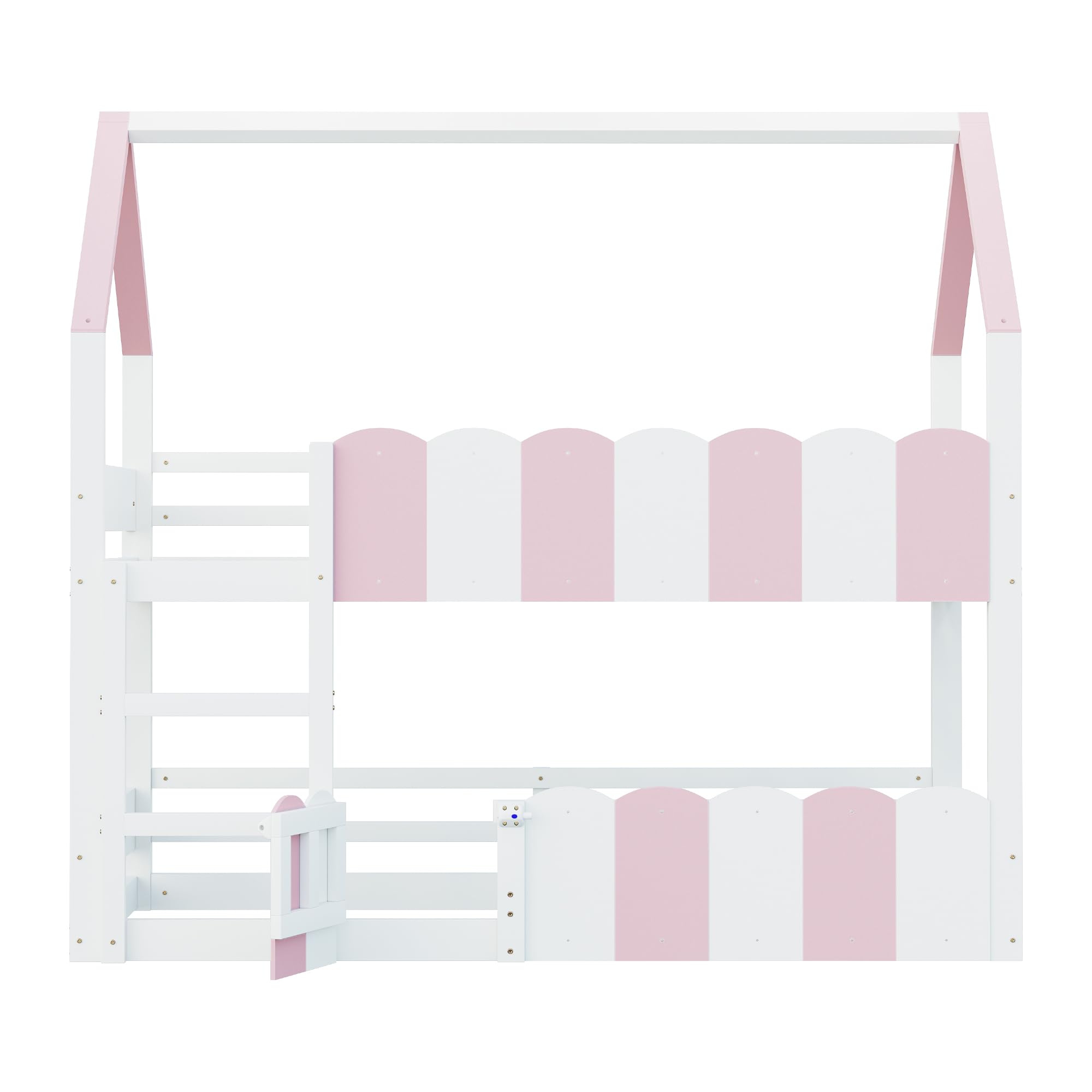 YESGIGA Kinder-Etagenbett 90x200 cm, Hausförmiges Design mit erhöhten Sicherheitsgeländern, Das Obere Bett verfügt über Einen Lattenrost. Geeignet für Jungen und Mädchen (Rosa)