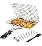 BBQtrips Fish Grill Baskets for Outdoor Grill - Stainless Steel Folding BBQ Basket with Detachabl...