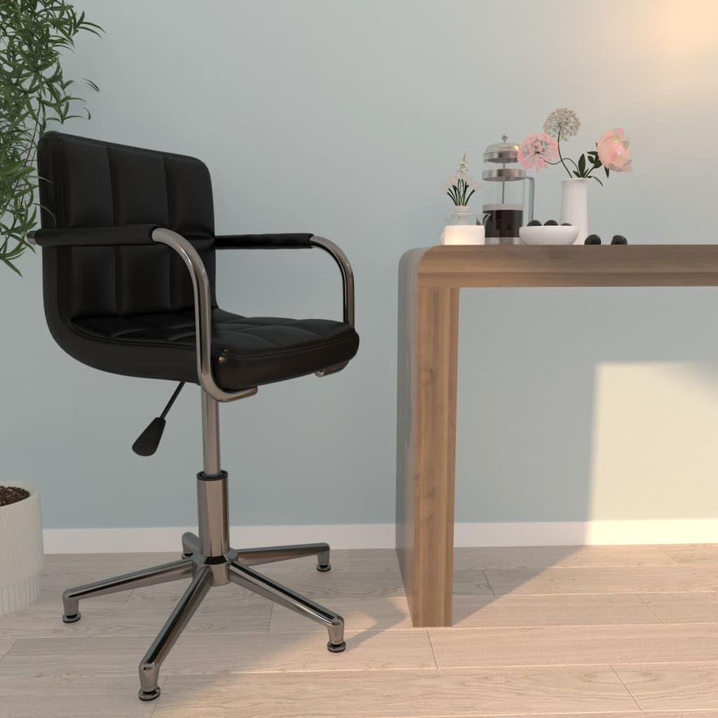 Silla de oficina giratoria negra de piel sintética, altura regulable con muelle de gas, rotación de 360°, silla de escritorio ergonómica para oficina y juegos, estructura de acero cromado