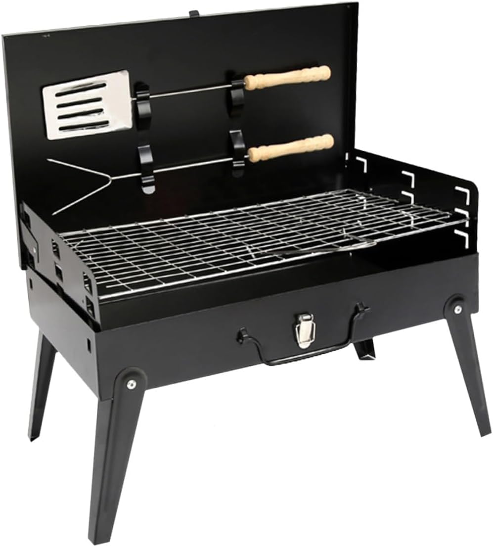 ibasenice Portable Folding Bbq Stove and Grill with Accessories, 44x27x47cm Box-style Outdoor Camping Barbecue Grill for Hiking and Backyard Cooking