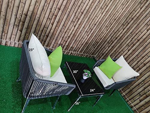 Image of LOCCUS 3-Piece Outdoor Patio Furniture Wicker Bistro Set, All-Weather Rattan Conversation Chairs for Backyard, Balcony and Deck with Soft Cushions, Glass Side Table(Grey and Beige)