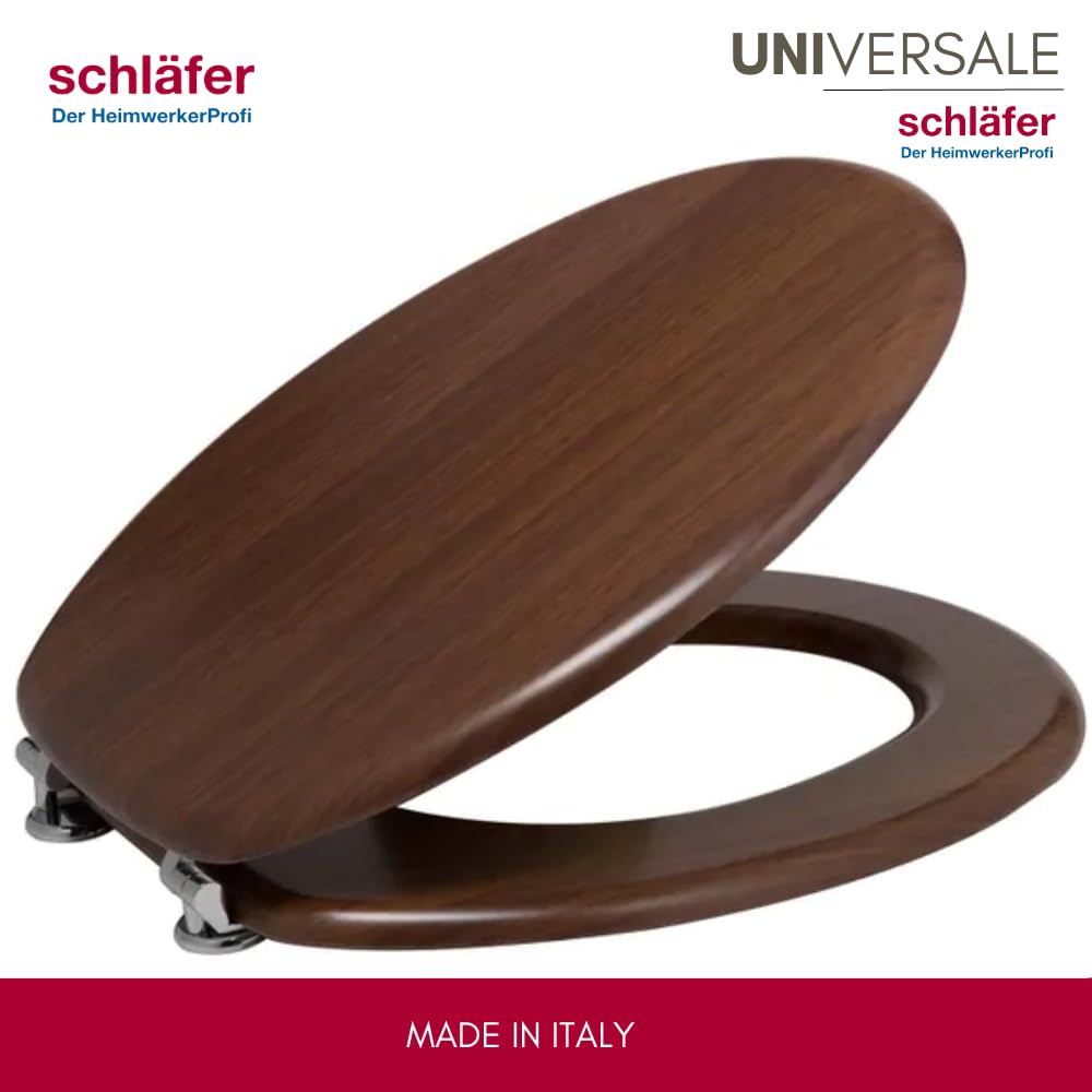 Schläfer 4638125 | Sedile Copriwater Universale Colorato per Bagno Coprivaso Tavoletta Copri Wc Weser in Legno Wenge, Cerniere Regolabili in Ottone Cromato
