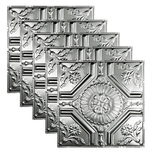 Great Lakes Tin Rochester Unfinished 2ft x 2ft Nail Up Ceiling Tiles - Perfect for DIY and Home Renovation Projects - Easy to Install (5 Pack)