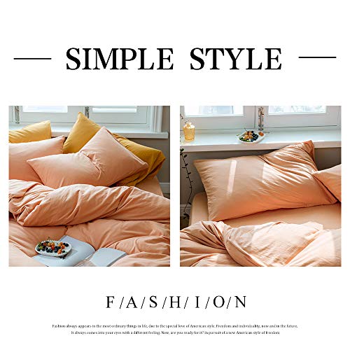 Image of VM VOUGEMARKET Orange Duvet Cover Queen,Girls Salmon Peach Pink Duvet Cover Sets-Jersey Knit Cotton Modern Luxury Bedding Set-Queen 90x90 inch,Adult