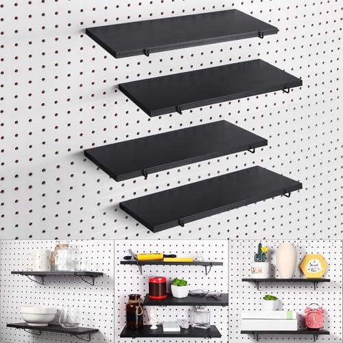 Blulu 4 Set Large Pegboard Shelf Kit Fiberboard peg Board Shelving Storage Brackets Stain Resistant Peg Board Organizer Shelves Pegboard Accessories for Wall(13.78 x 5.91 inches,Black)