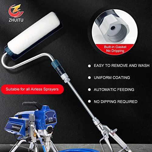ZHUITU Airless Paint Roller Hvlp Cover Power Sprayer for High Pressure Airless Spray Gun with 11.8 inch Extension Pole no Spray Pump for Sprayer Contractor Prosumer DIY Handyman
