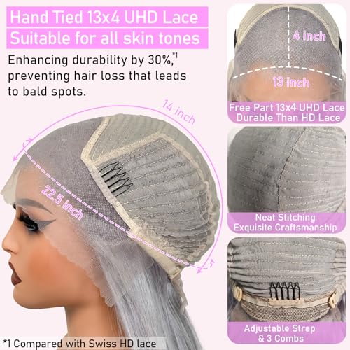 Image of Wigs 200% Grey Human Hair Wigs Body Wave 13x4 UHD Transparent Pre Plucked Pre Cut Gray Lace Front Wig Virgin Human Hair Glueless Lace Front Wigs for Women (20Inch, Grey body wave)