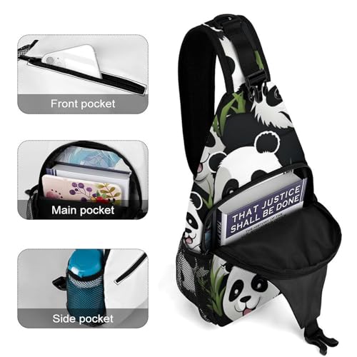 Mochila bandolera deportiva con patrón de panda blanca miniatura 4