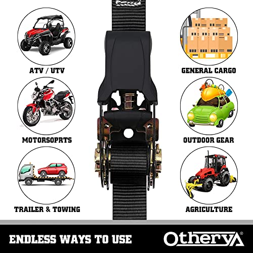 Otherya Tie Down Strap Ratchet Tie Down Straps - 4 Pk-15 Ft 1760 Lb Break Strength - Cargo Straps For Securing Motorcycle, Kayak, Truck, Trailer And Boat Lawn Equipment- Includes 4 Soft Loops （Black） #TOP5