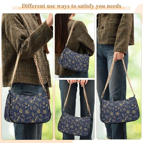 Petit sac à main bleu marine doré de Noël avec chaîne tendance - 5