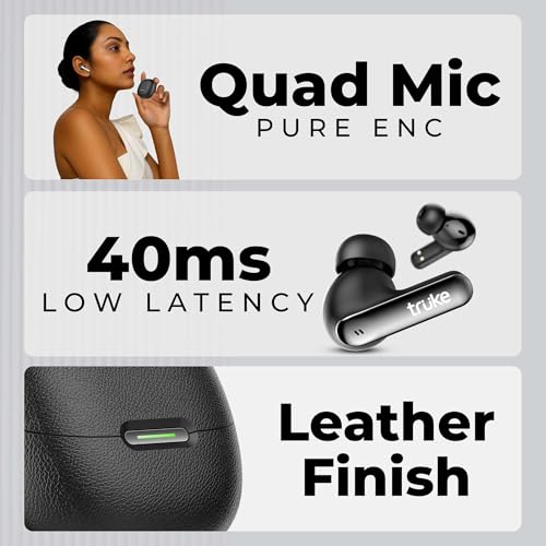 Image of truke [2025] Mega 7 True Wireless in-Ear Earbuds w / 24-Bit 360 Spatial Audio, 60H Playtime & Fast Charging Buds, Dual Pairing, 40ms Low Latency TWS, 4-Mic ENC, Made in India-(Coal Black)
