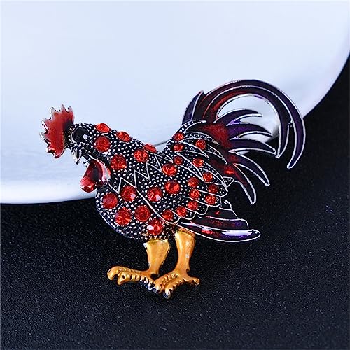 Image of Chicken Rooster Brooch Pin for Men Women Crystal Rhinestone Gold Plated Enamel Cute Hen Animal Ladies Fashion Personality Novelty Funny Lapel Pin Brooch