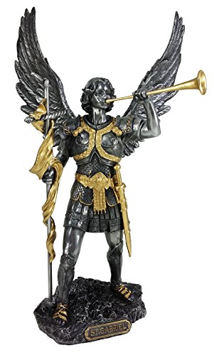 Estatua Ángel San Gabriel 13 pulgadas acabado en peltre y oro miniatura 2