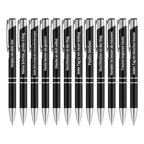 kander Kugelschreiber Hochwertig Set 12 Stück Metall Druckkugelschreiber Schwarze Personalisierte Kugelschreiber Schwarze Tinte Kulis Set für Büro Schule & Home Office