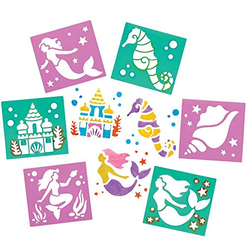 Baker Ross FE203 Mermaid Stencils - Pack of 8 Plastic Stencils for Children Art Set for Kids to Create and Design Themed Books Cards and Pictures