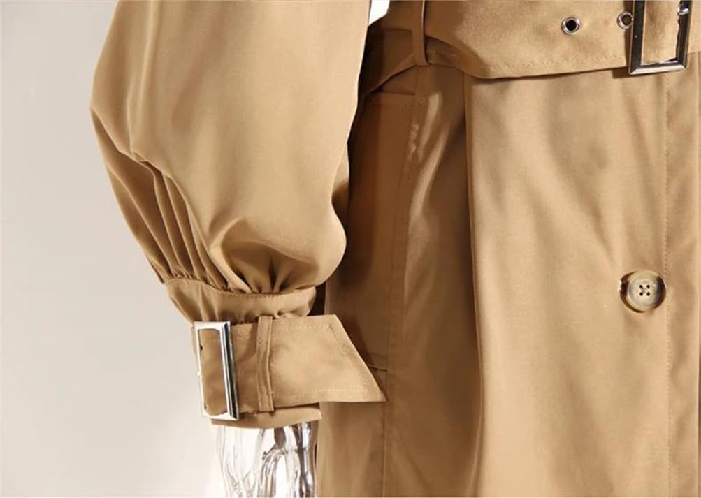 Women Lapel Long Trench Coat Spring Fall Belt Long Sleeve Ruffle Stitching Slim Fit Coat For Women