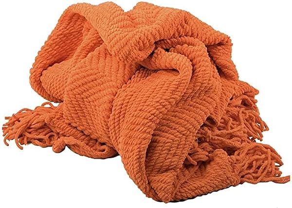 Home Soft Things Orange Throw Blanket Knitted Tweed Throw 50'' x 60'', Burnt Orange, Super Soft Cozy Warm Comfortable Breathable Throw for Living Room Chair Couch Bed Sofa Bedroom Home Décor by Home Soft Things - Used condition - Image 5