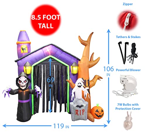 8.5 Foot Halloween Inflatable Haunted House Castle With Skeleton, Ghost & Skulls #TOP1