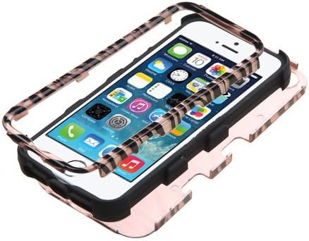 Wydan Compatible Case for iPhone 5 SE 5S - TUFF Hybrid Hard Shockproof Case Protective Heavy Duty Impact Skin Cover - Zebra - Rose Gold for Apple
