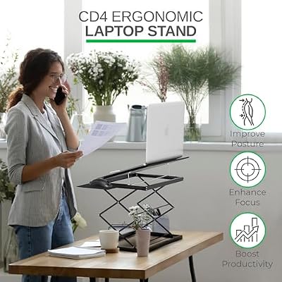 Cd4 قابل للتعديل الدائمة مكتب محول لأجهزة الكمبيوتر المحمولة، عمودي الكمبيوتر المحمول الوقوف، الجدول الأعلى الناهض الدائمة مكتب مع لوحة الماوس، 2.6 -18.6 قابل للتعديل ارتفاع محول