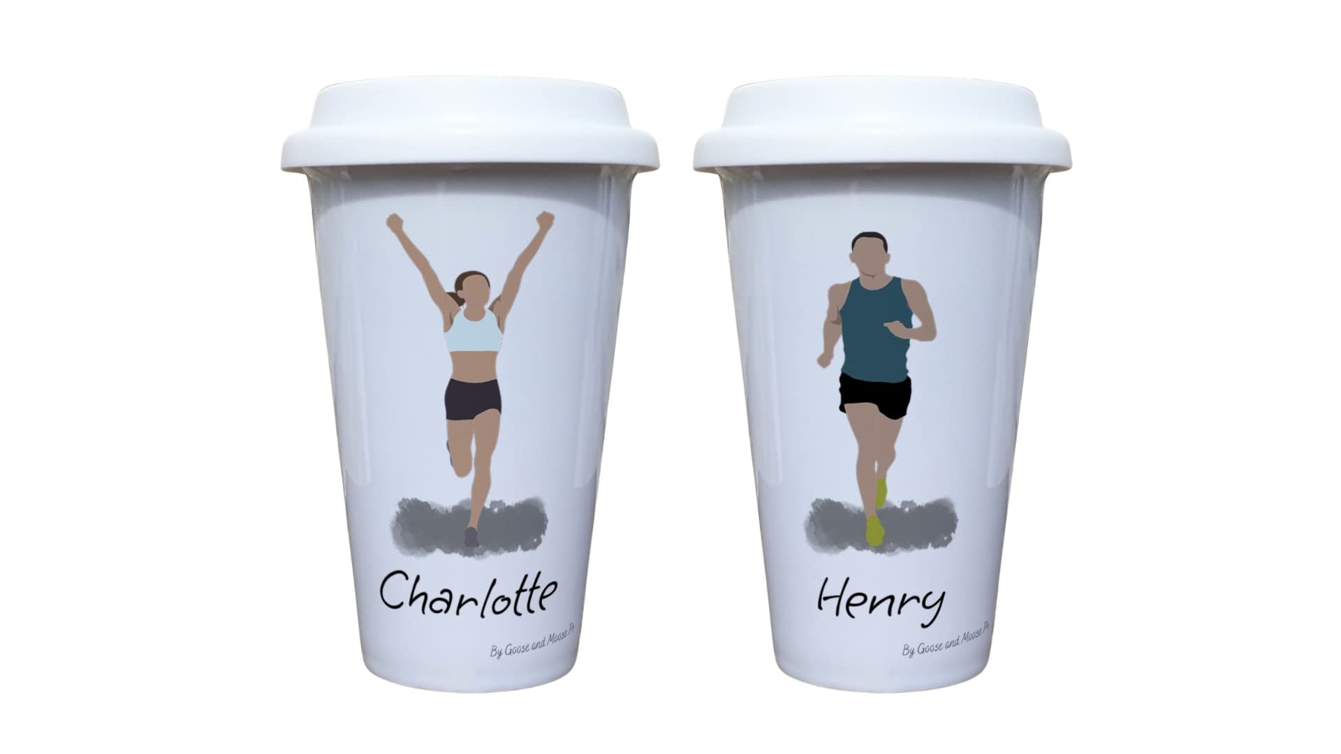 Running Sports Travel Mug Personalised - Gift for Running Lover - Personalised jogging Thermal Ceramic Insulated Travel Mug (Female)