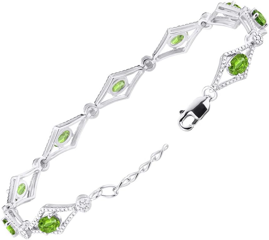 Rylos Women's 925 Sterling Silver Tennis Bracelet - Gemstone & Diamonds - Adjustable to Fit 7-8" Wrist - 9 Beautiful 6X4MM Birthstone Options - Stunning Jewelry for Women - Friendship Bracelets