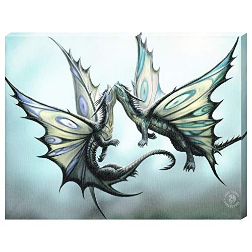 Fly Away With Me - Gothic Butterfly Winged Dragons - Fantastic Design by Artist Anne Stokes - Canvas Picture on Frame Wall Plaque / Wall Art