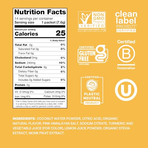 Image of Cure Hydration | Plant-Based Electrolyte Drink Mix | No Added Sugar | Dehydration Relief Powder Made with Coconut Water | Non-GMO | Vegan | Pouch of 14 Packets - Peach Mango