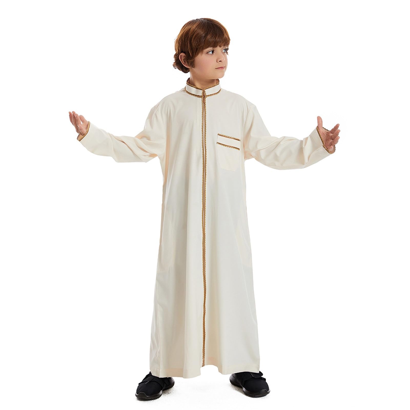 Muslimische Kaftan Kinder Jungen – Islamische Gebetskleidung Abaya Robe, Langarm Arabischer Kleidungsstil aus Dubai, Muslimisches Kleid Kaftan Gewand für religiöse Feste & Alltag