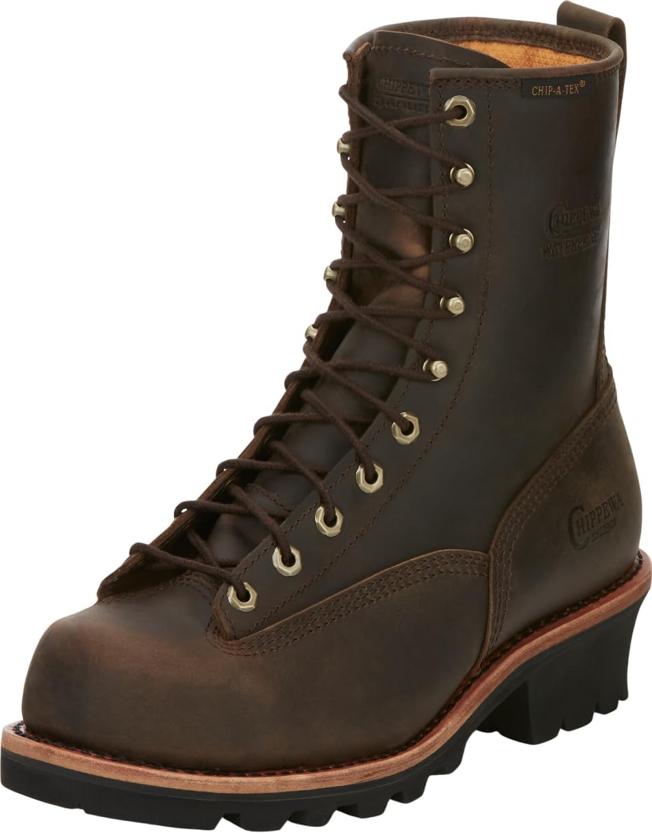 Chippewa Paladin 8" Waterproof Insulated Steel Toe Logger Boot, Men's Work Boot, Electrical Hazard, Oil & Slip Resistant, Bay Apache - 7.5 M