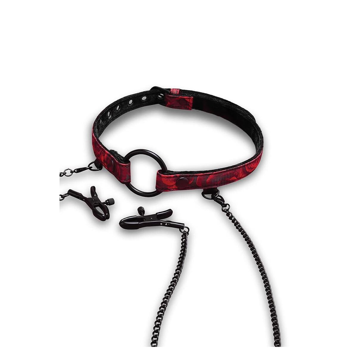 Secret Kisses Rosegasm Open Mouth Gag with Nipple Clips Black One Size