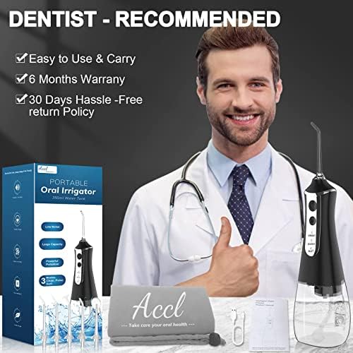 Water Flosser Cordless Teeth Cleaner, 350ML Portable Cordless Dental Oral Irrigator for Tooth Care Home Use and Travel, 3 Modes with 5 Jet Tips & Travel Bag
