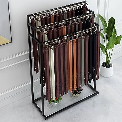Floor Standing Belt Hanger Retail Store Display Stand,Metal Men Closet Belt Storage Holder,Modern Ties Scarf Rack Shawls Purse Shelf Umbrella Organizer,for (Gold-80x40x150CM