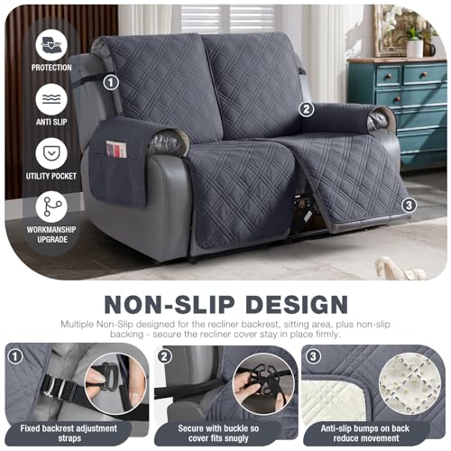 Image of TAOCOCO 100% Waterproof Recliner Loveseat Covers 2 Seater, Split Loveseat Covers for Reclining loveseat, Non Slip Reclining Couch Cover with Double Straps for Kids, Pets(2 Seater, Dark Grey)