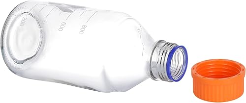 Miniatura 7 de 4 piezas 33.8 fl oz graduado redondo reactivo mediosbotella de vidrio de almacenamiento con GL45 naranja polipropileno tapón de rosca