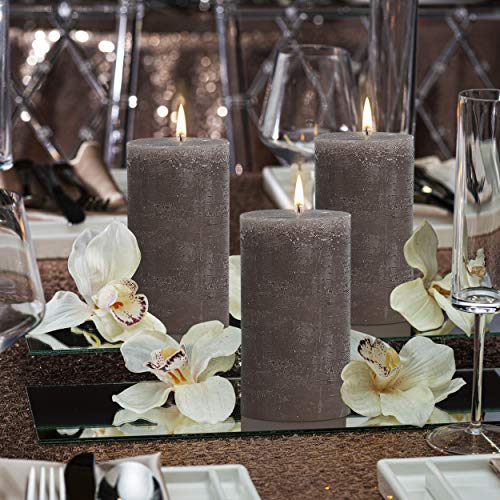 Bolsius Rustic Taupe Unscented Pillar Candles - 2.75" X 7.5" Decoration Candles Set Of 3 - Clean Burning Dripless Dinner Candles For Wedding & Home Decor Party Restaurant Spa- Aprox (190/68M) #TOP3
