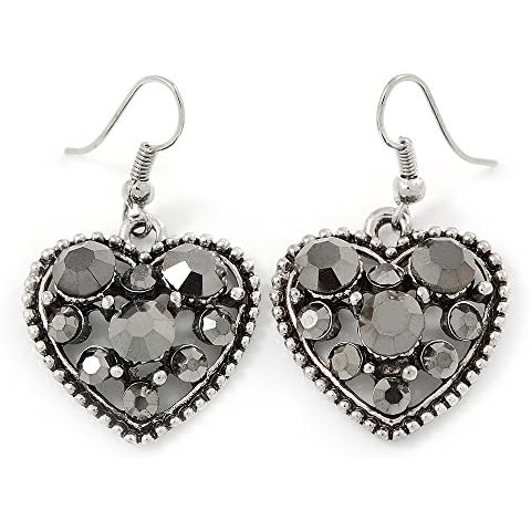 Hematite Crystal Heart Drop Earrings by Avalaya Cover