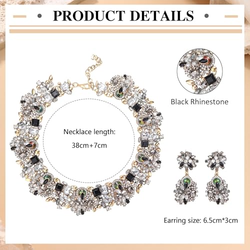 Kakonia Bib Statement Necklace for Women Chunky Choker Necklace and Earrings Set Rhinestone Vintage Fashion Necklace Costume Jewelry
