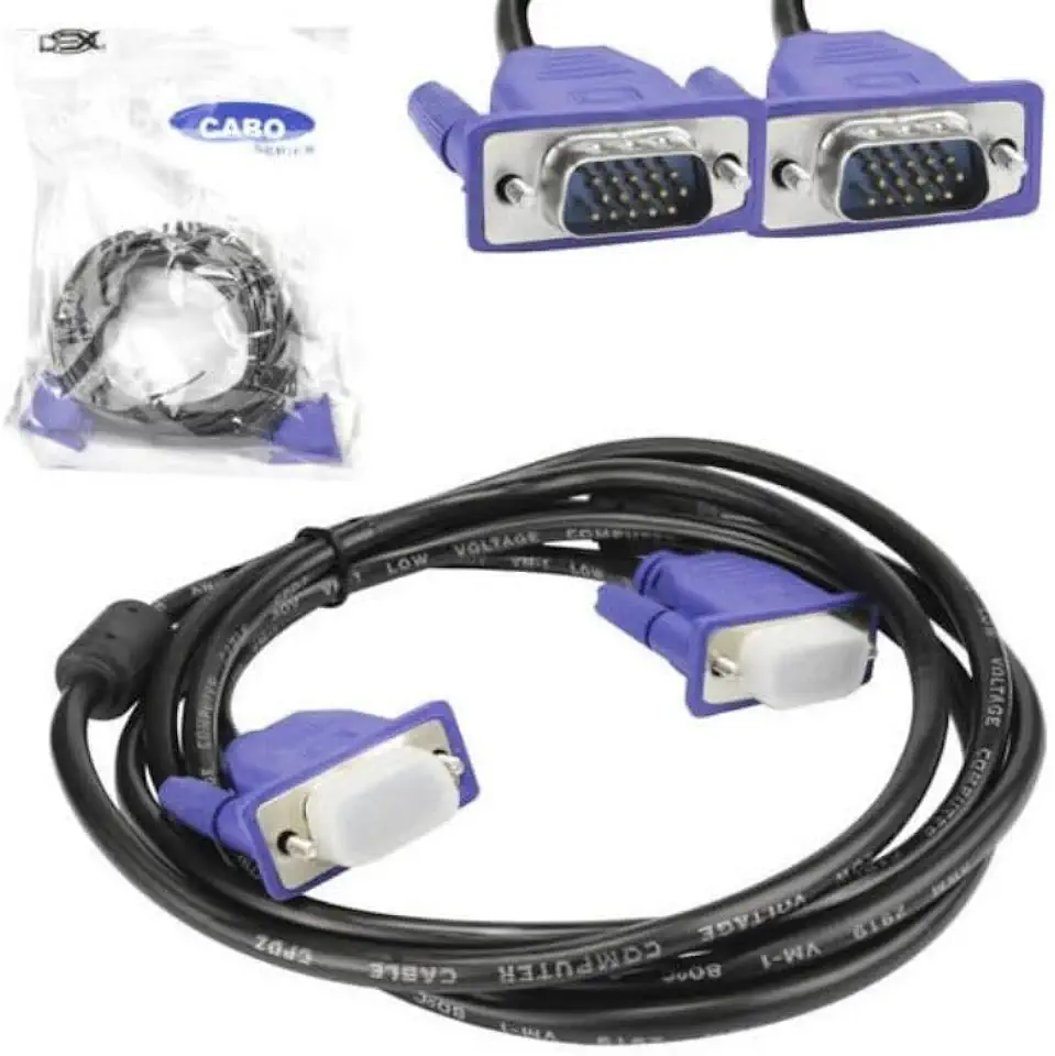 Cabo VGA para Monitor e Projetor 1,8 Metros VG18 – Macho x Macho 15 Pinos – Alta Resolução com Filtro Ferrite Anti-Interferência – Conexão Analógica Estável para PC, Desktop e Notebook – Preto