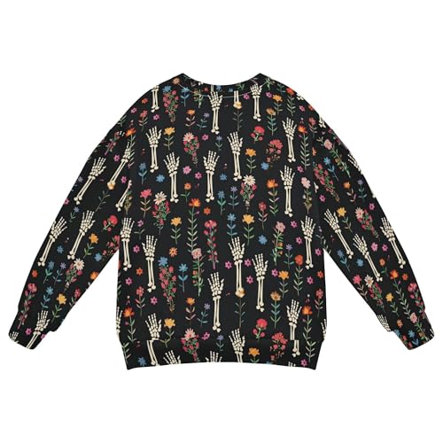JUNZAN Cartoon Skeleton with Flowers Big Girls Sweatshirts Hoodies Crewneck Kids Hoodies Boys Athletic 4T2