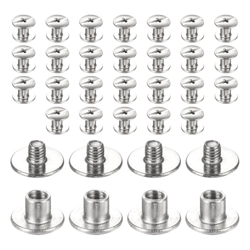 Image of sourcing map 30set Chicago Screw M3x4mm 3mm Length Metal Phillips Nail Rivet Stud Bolts Rivets Binding Post Screw for DIY Leather Belt Bag Craft Bookbinding, Silver