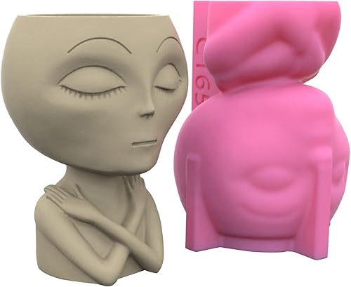 Miniatura 7 de Molde de silicona de hormigón alienígena para macetas suculentas, moldes de yeso de cemento de arcilla, moldes de bricolaje para macetas de jardín