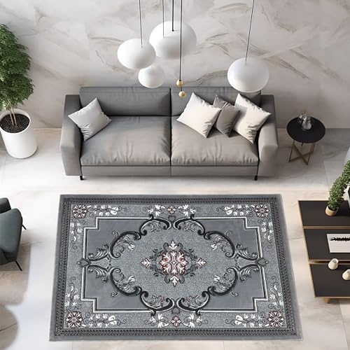 6x9 Area Rugs Boho Glamour Thick Plush Oriental Rug Traditional Carpet Floral Medallion Rugs for Living Room and Bedroom Floor Grey Red