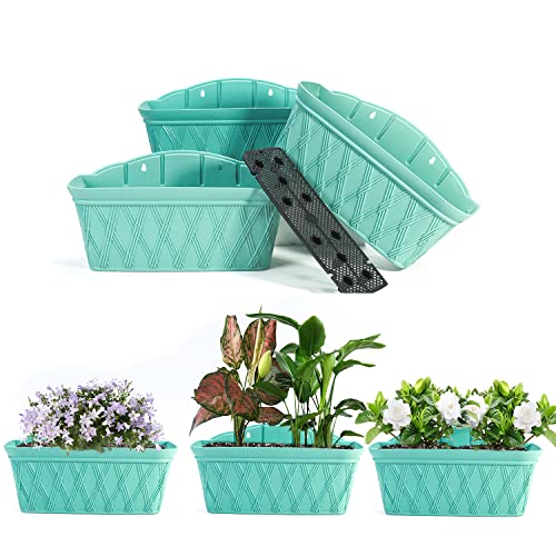 Sungmor Wall Hanging Planters,16.5 Inch Hanging Flower Pots For Railing Fence - Indoor Outdoor Balcony Wall Planter Hanging Basket, Plastic Pot Plant Container - Rectangle & 3Pc Pack & Green #TOP2