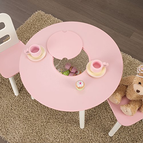 Kidkraft Wooden Round Table & 2 Chair Set With Center Mesh Storage- Pink & White, 23.5 X 23.5 X 17.2 #TOP6