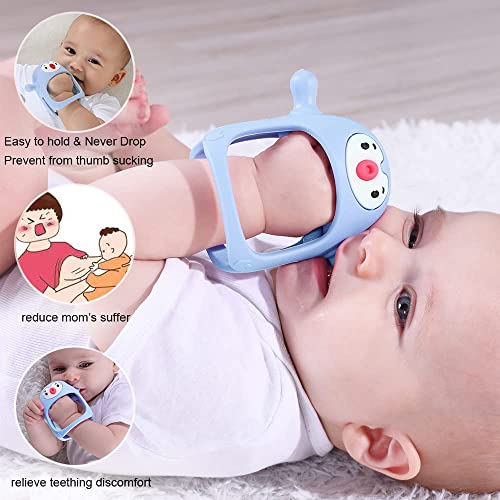 Image of Penguin Buddy Never Drop Silicone Baby Teething Toy for 0-6month Infants, Baby Chew Toys for Teething Pain Relief, Hand Teether for 3-6Months,Gum Massager for Babies (Light Blue)