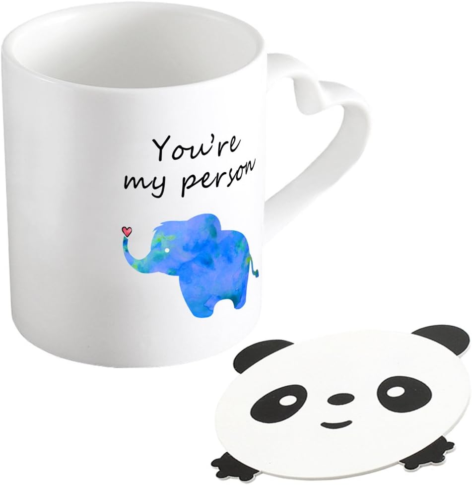 Heart Handle Mug,You're My Person Elephant Coffee Mug,Ceramic Coffee Mugs,Tea Cup 11.5 Oz By Zhong Fu Dian