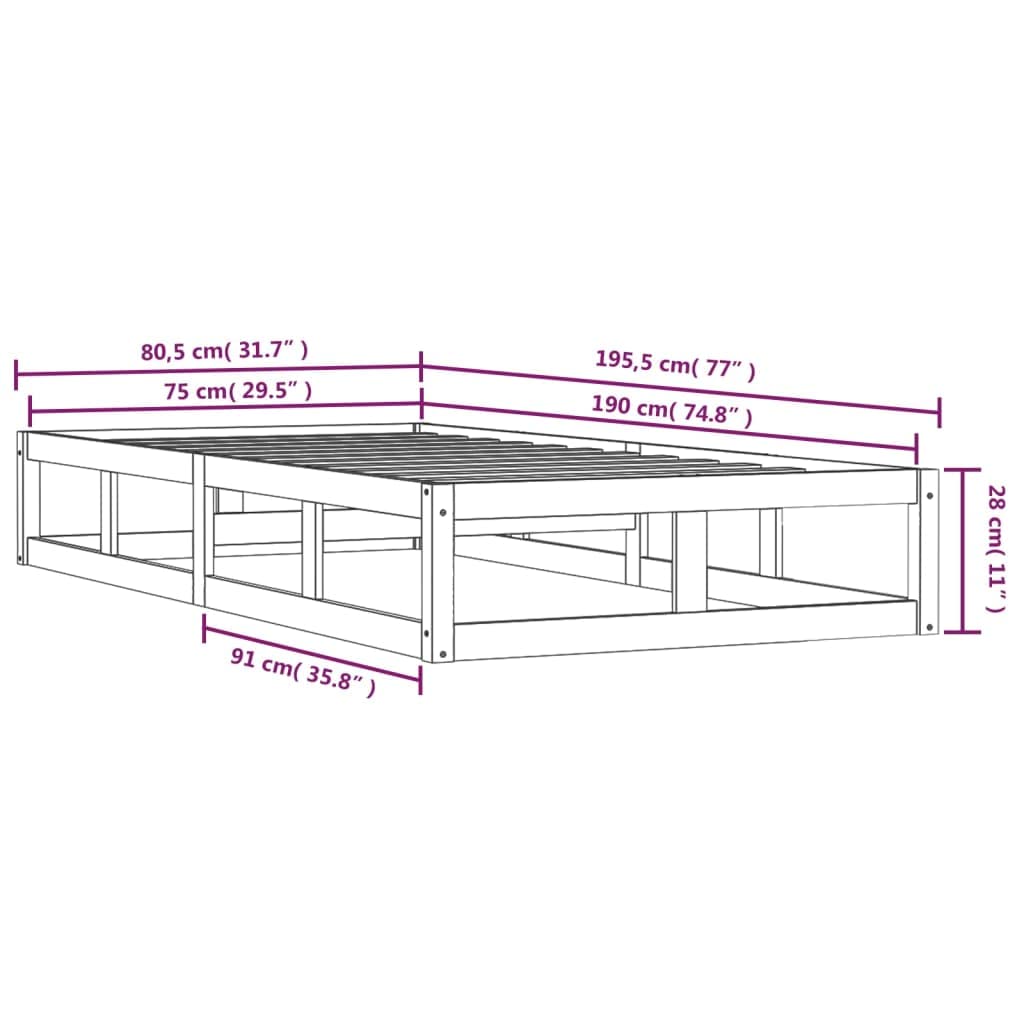 vidaXL Massivholzbett 75x190 cm