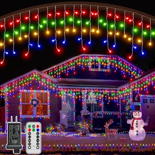 Icicle Lights for Outside, 216LED 24FT Waterproof Christmas Light Outdoor